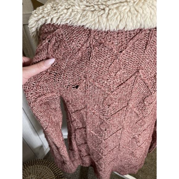 Anthropologie Sleeping on Snow Sweater Top Chunky Knit Sherpa Collar Sz Small - Picture 5 of 9